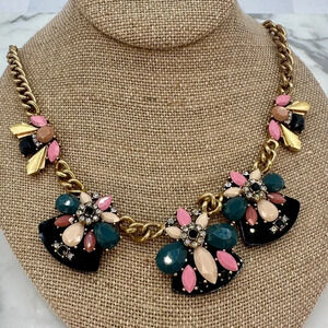J. CREW Signed Necklace Pink, Deep Green Lucite Crystal Hopes & Dreams Statement